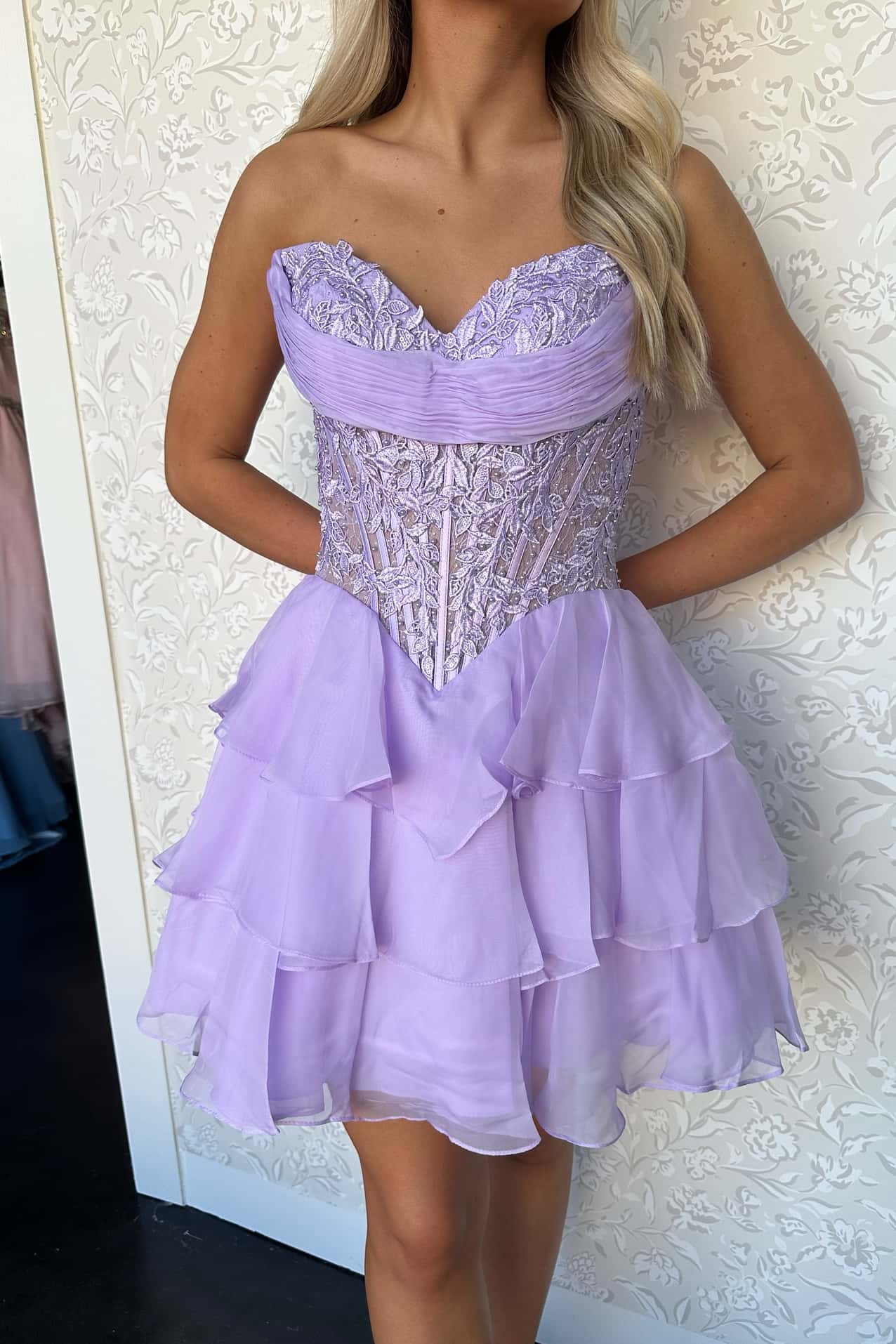 Sweetheart Mint Green Appliques Short Ruffle Dress - Image 8