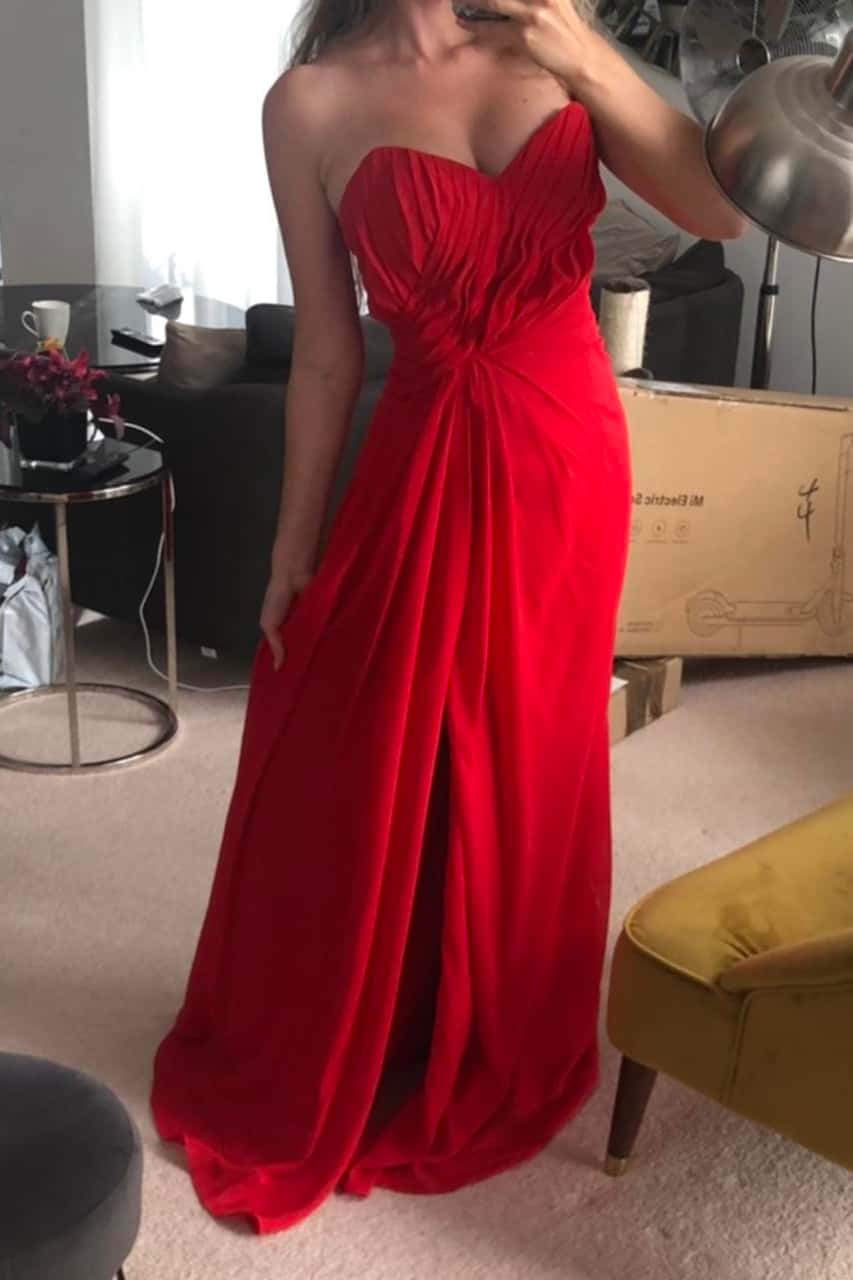 Sweetheart Red Chiffon Ruched Long Dress - Image 2