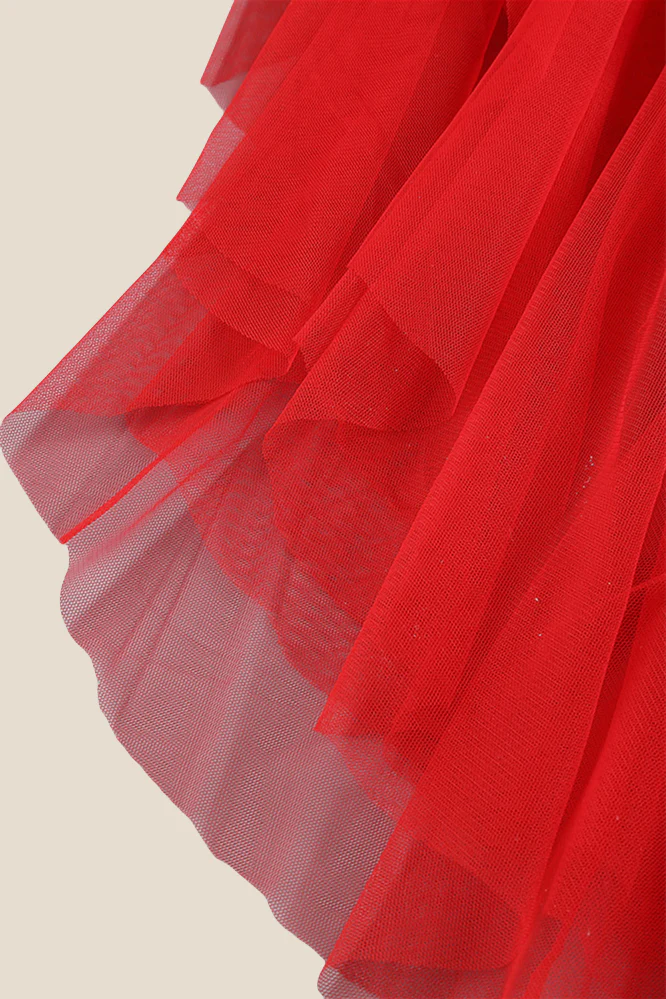 Sweetheart Red Irregular Sheer Long Dress with Slit - Image 13