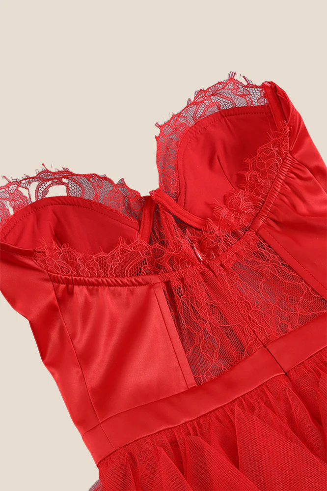 Sweetheart Red Irregular Sheer Long Dress with Slit - Image 4