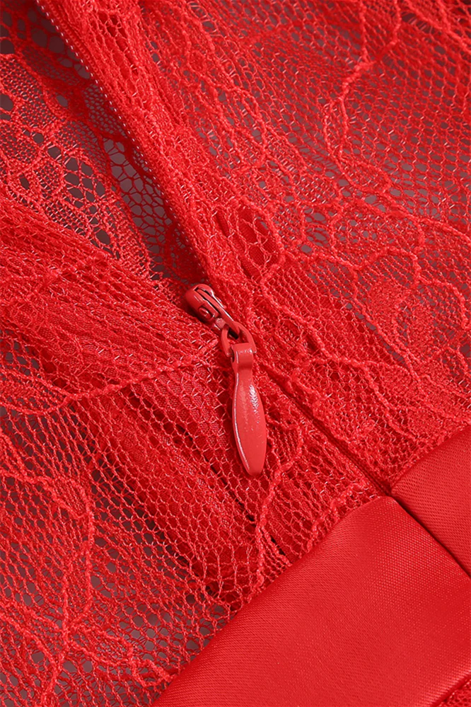 Sweetheart Red Irregular Sheer Long Dress with Slit - Image 8