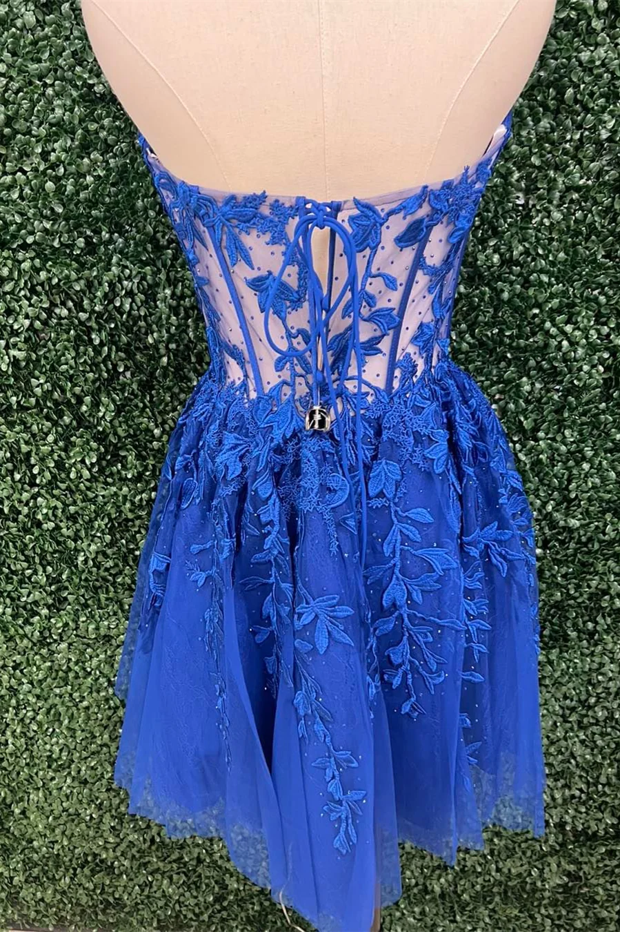 Sweetheart Royal Blue Lace Appliques Short Dress - Image 2