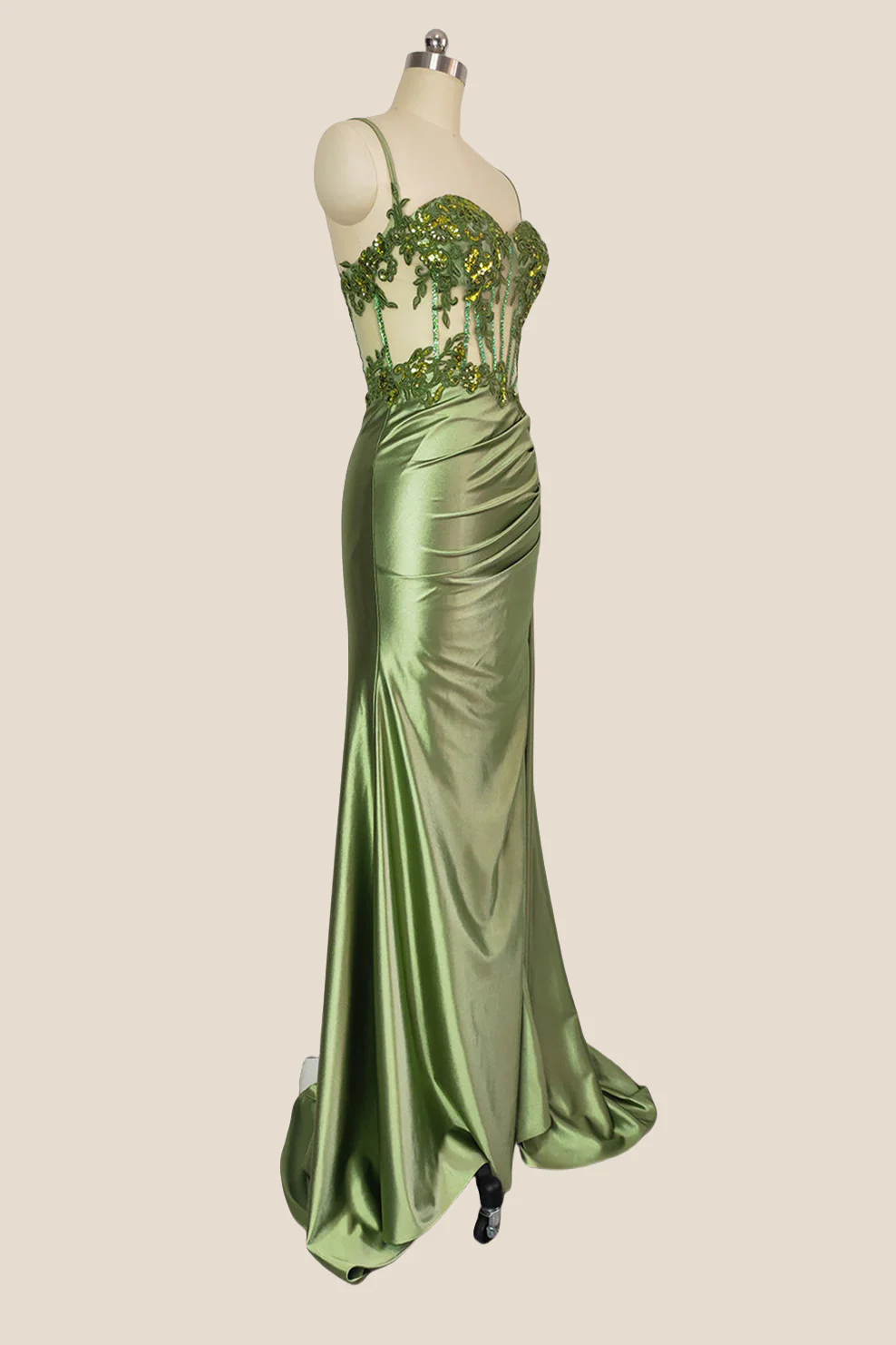 Sweetheart Sage Green Appliques Long Dress - Image 4