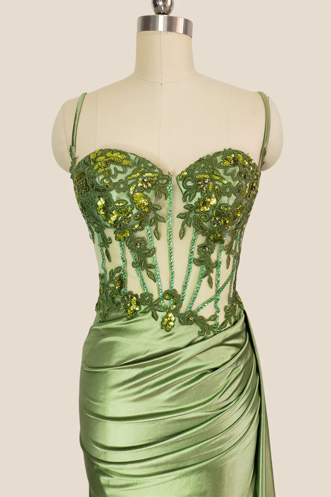 Sweetheart Sage Green Appliques Long Dress - Image 5