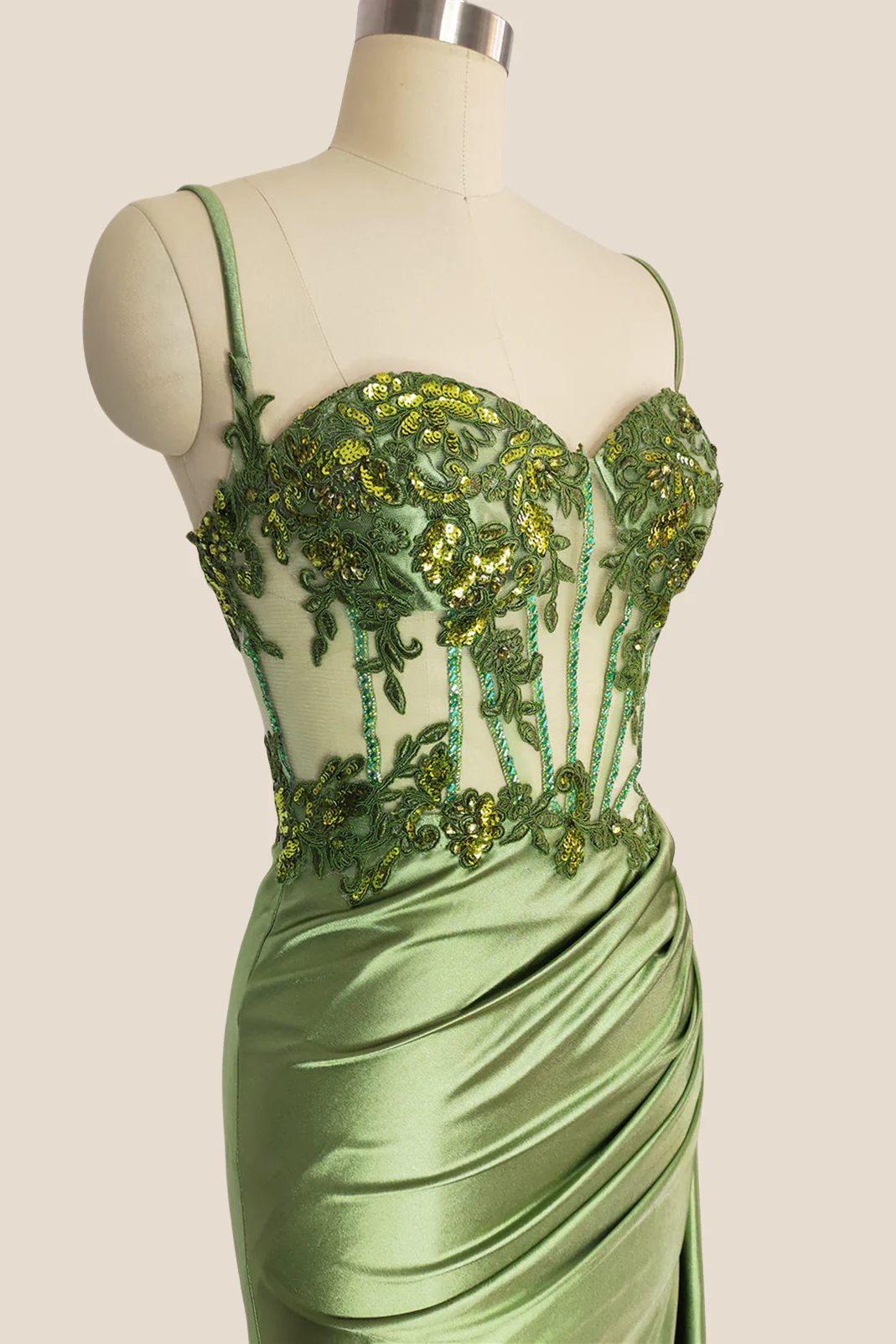 Sweetheart Sage Green Appliques Long Dress - Image 6