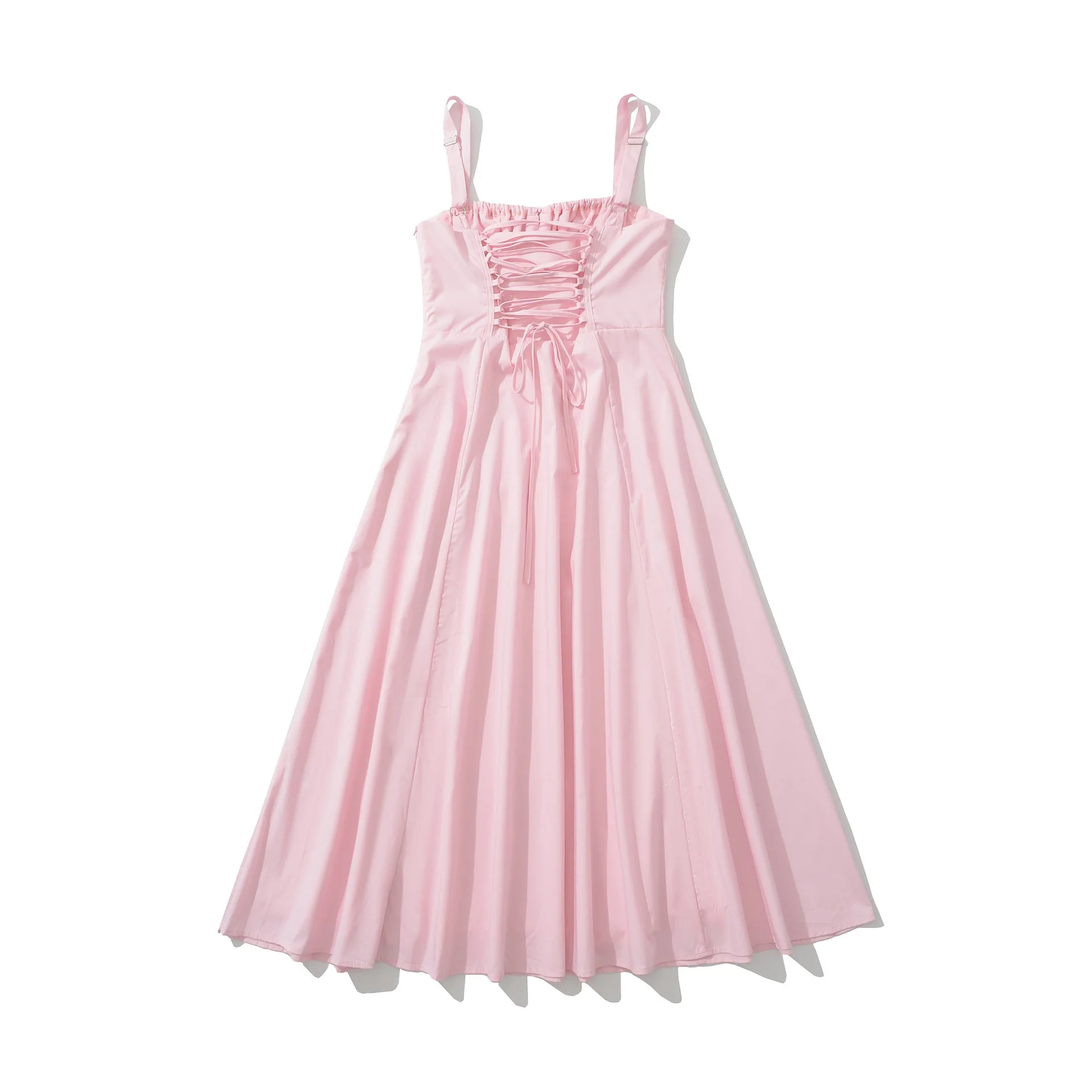 Tie Front Pink A-line Long Dress - Image 4