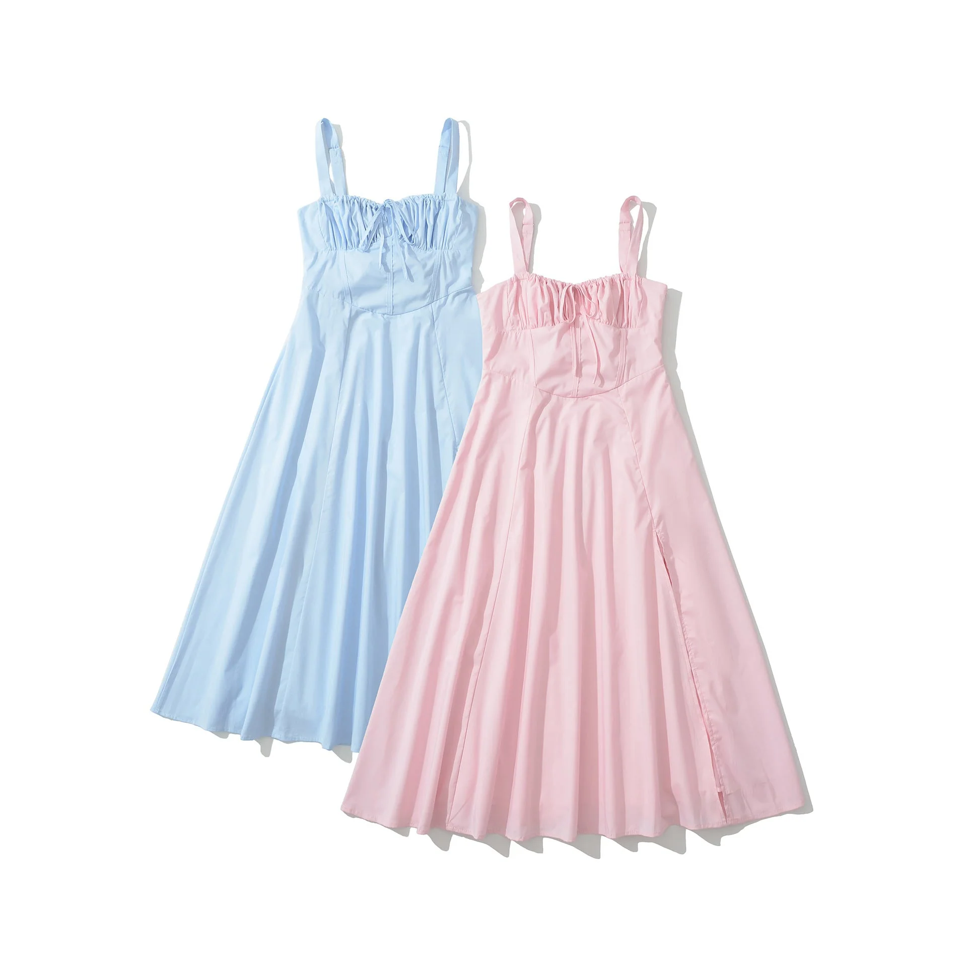 Tie Front Pink A-line Long Dress - Image 3