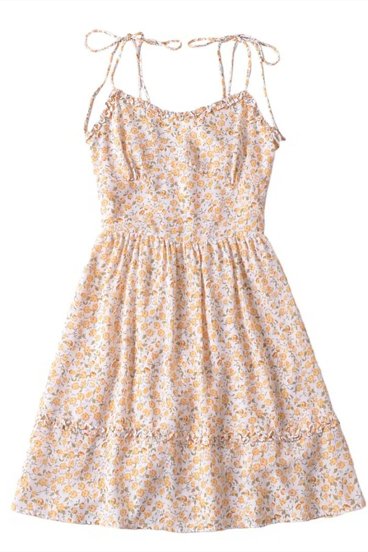 Tie Shoulder Blue Floral Printed Short Dress - Image 8