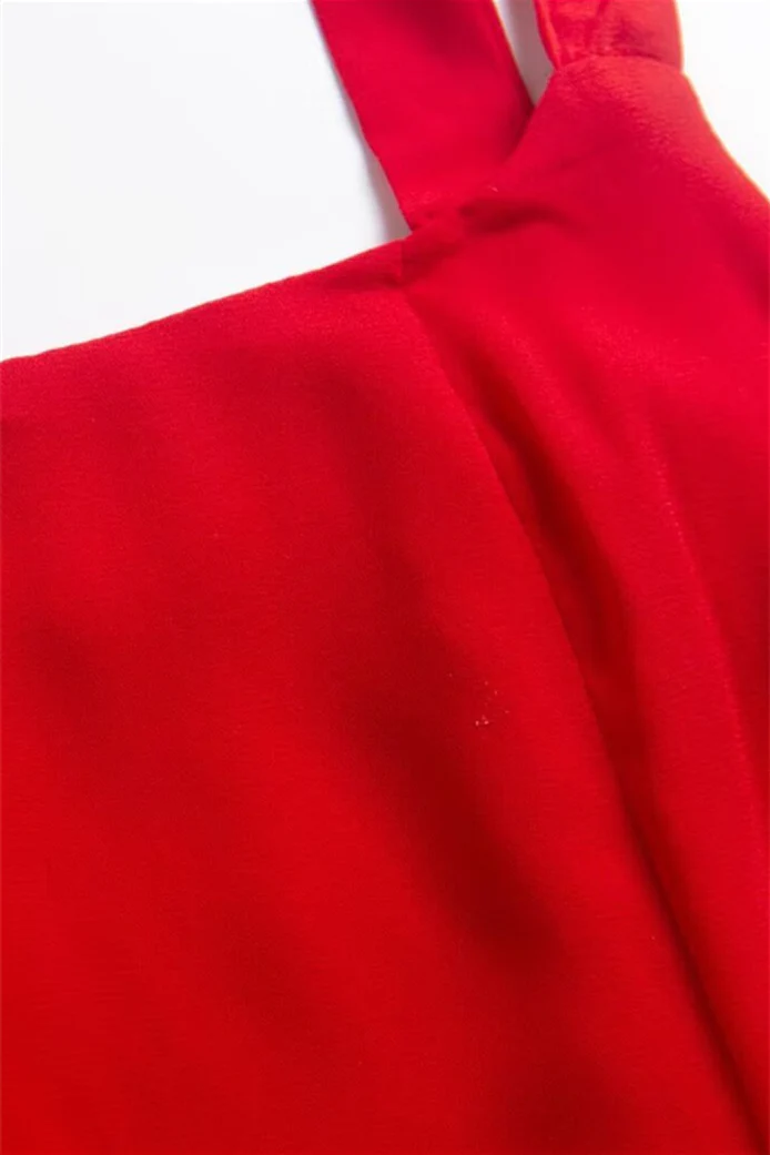 Tie Shoulder Red Chiffon Short Summer Dress - Image 3