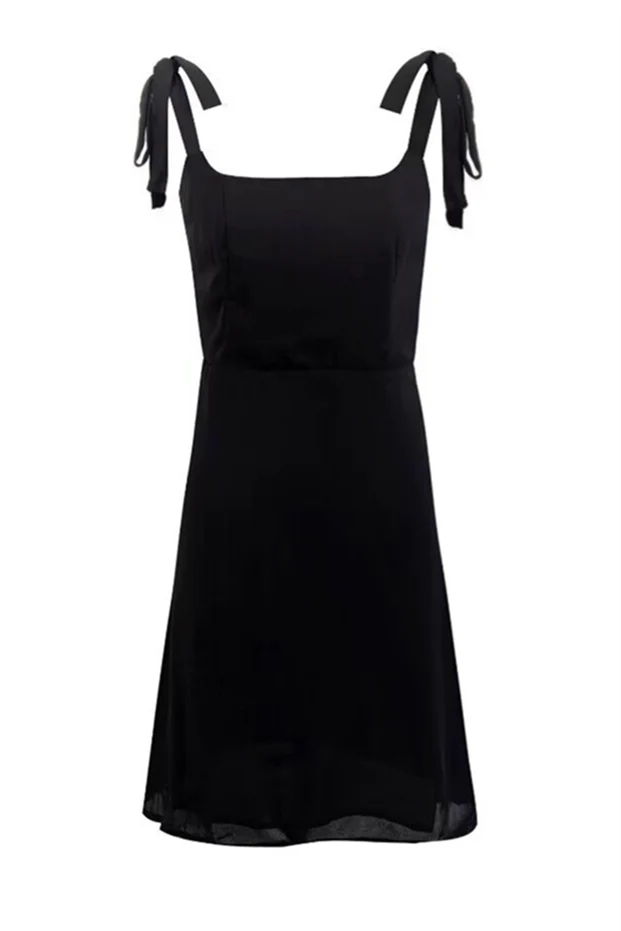 Tie Shoulder Red Chiffon Short Summer Dress - Image 7