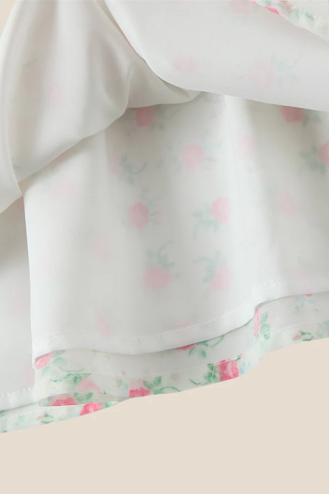 Tie Shoulder White Floral Print Short Dress - Image 11