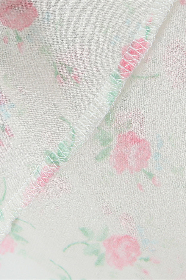 Tie Shoulder White Floral Print Short Dress - Image 14