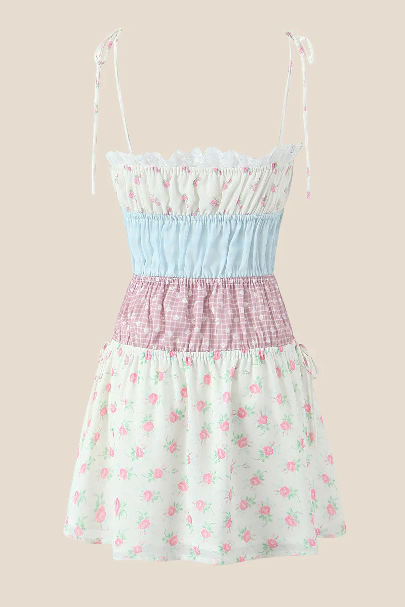 Tie Shoulder White Floral Print Short Dress - Image 2