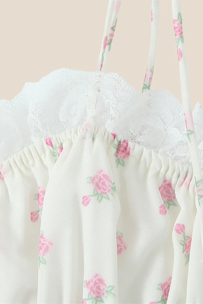 Tie Shoulder White Floral Print Short Dress - Image 6