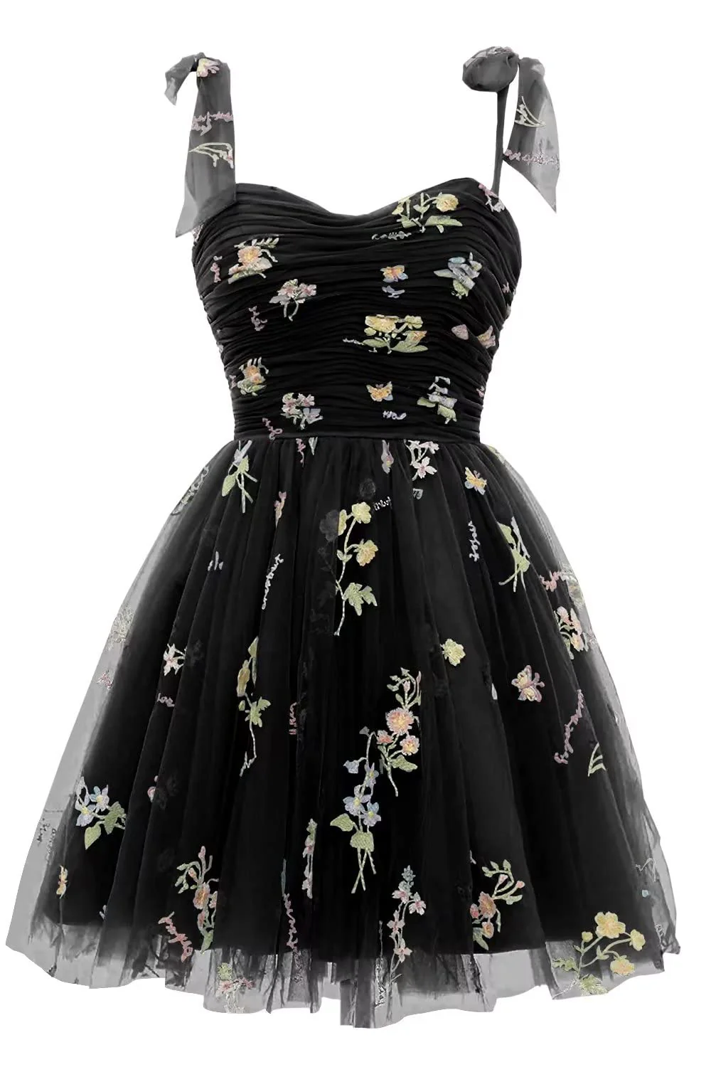 Tie Shoulders Blue Floral A-line Short Dress - Image 6