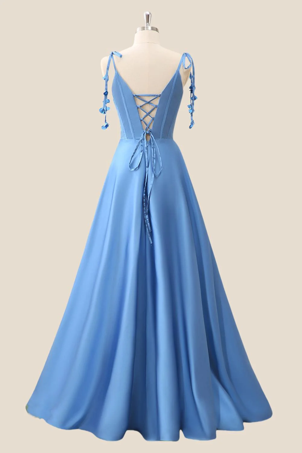 Tie Shoulders Hot Pink A-line Long Formal Dress - Image 3