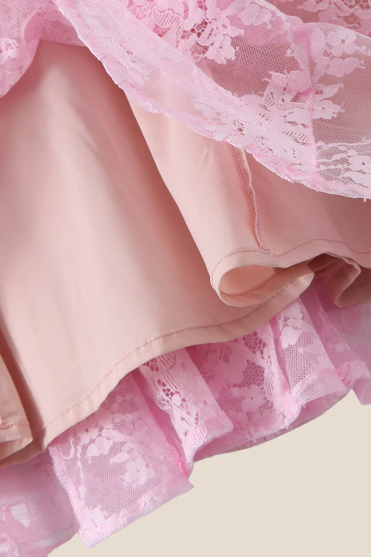Tie Up Long Sleeve Pink Lace Matching Set - Image 16