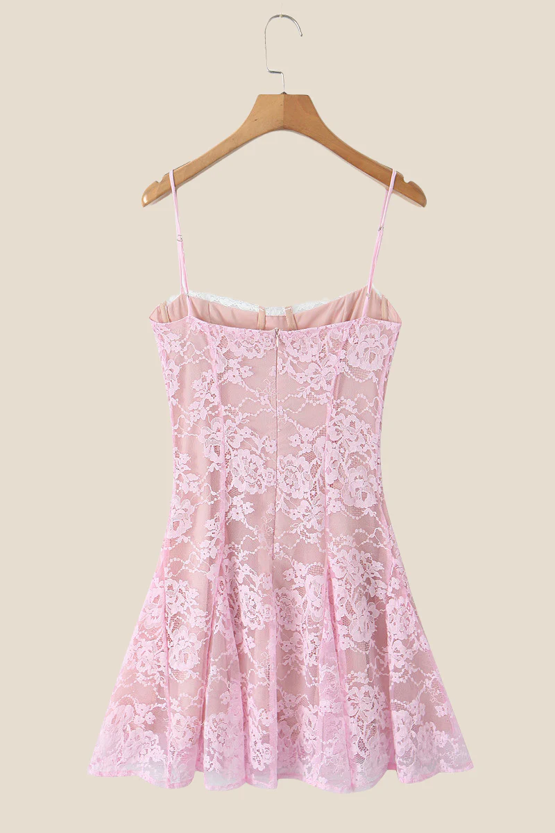 Tie Up Long Sleeve Pink Lace Matching Set - Image 8