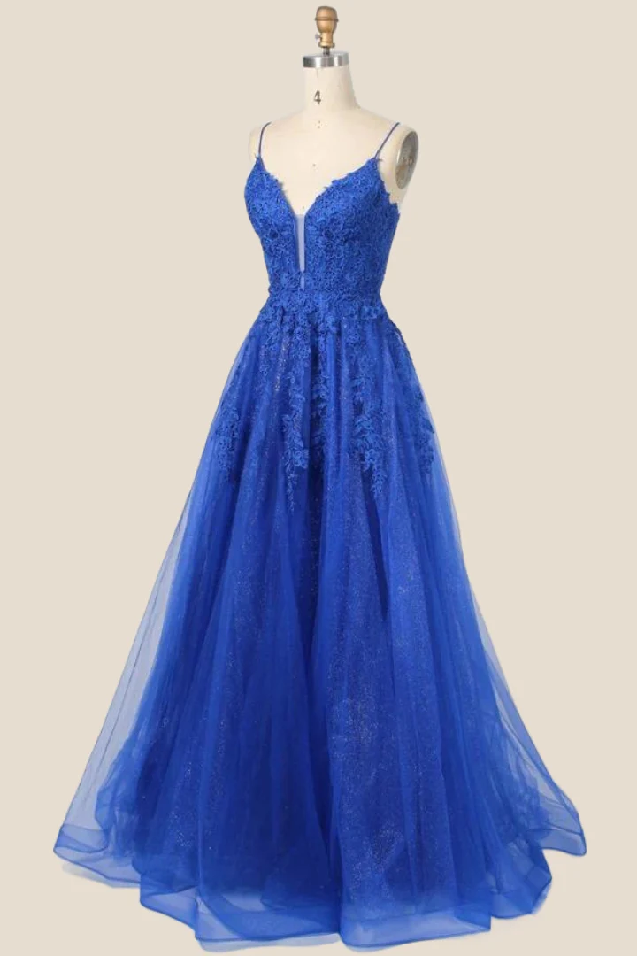 Turquoise Lace Appliques Straps A-line Long Formal Dress - Image 9