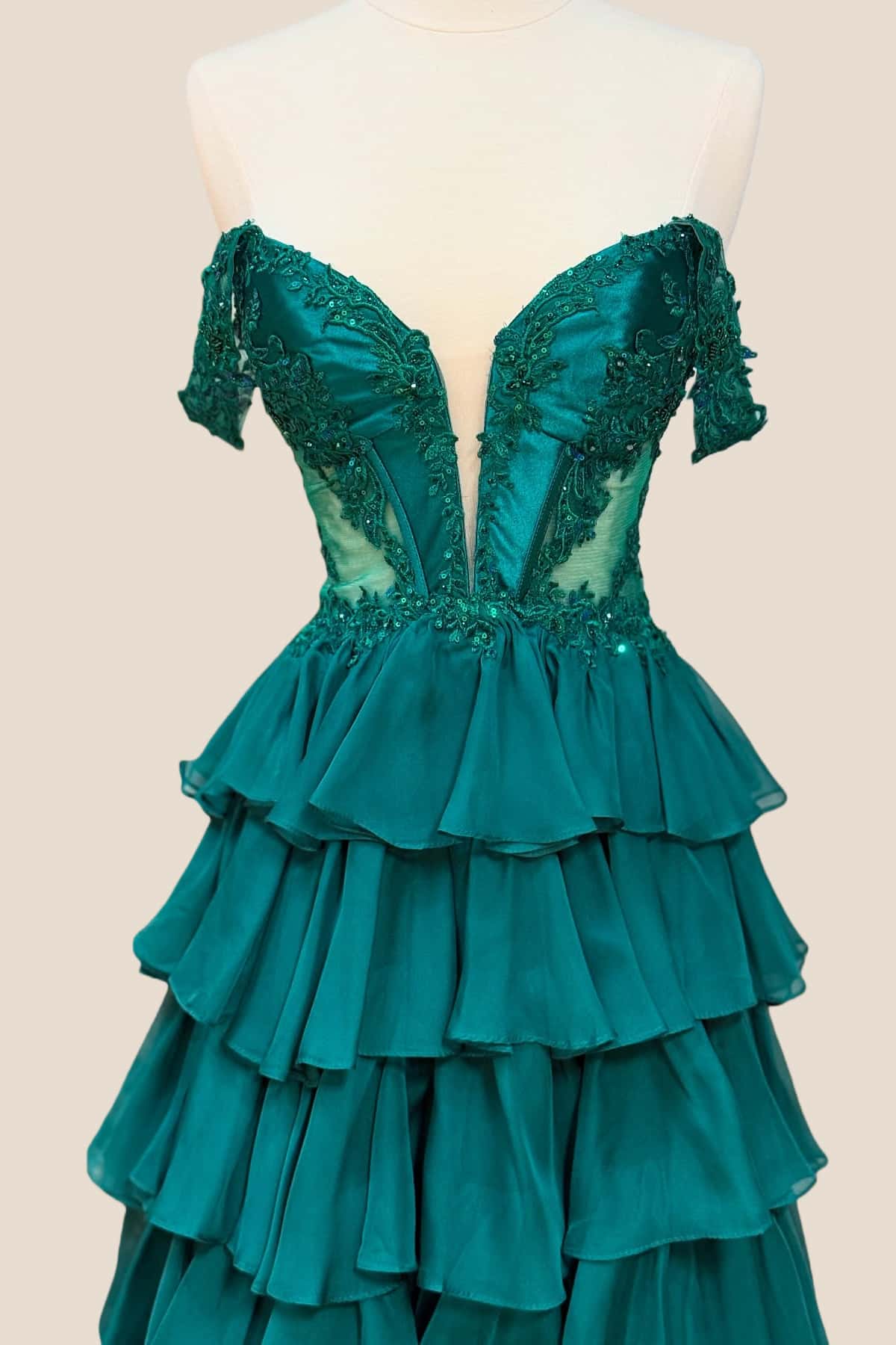 Turquoise Off the Shoulder Ruffle Long Dress - Image 2