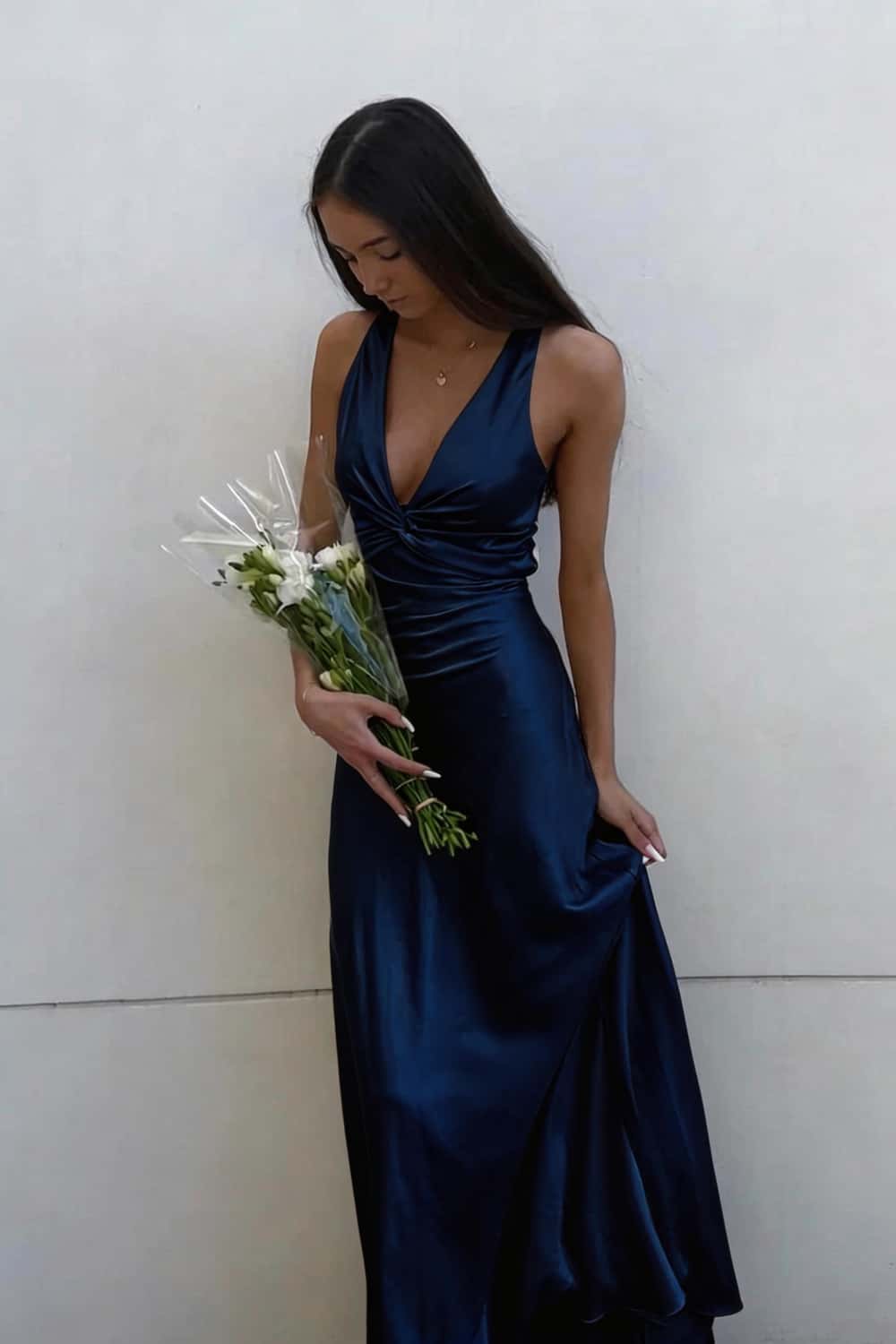 Twist V-neck Yellow Open Back Sheath Long Dress - Image 8