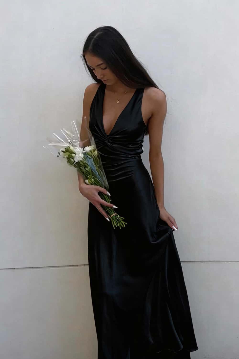 Twist V-neck Yellow Open Back Sheath Long Dress - Image 9
