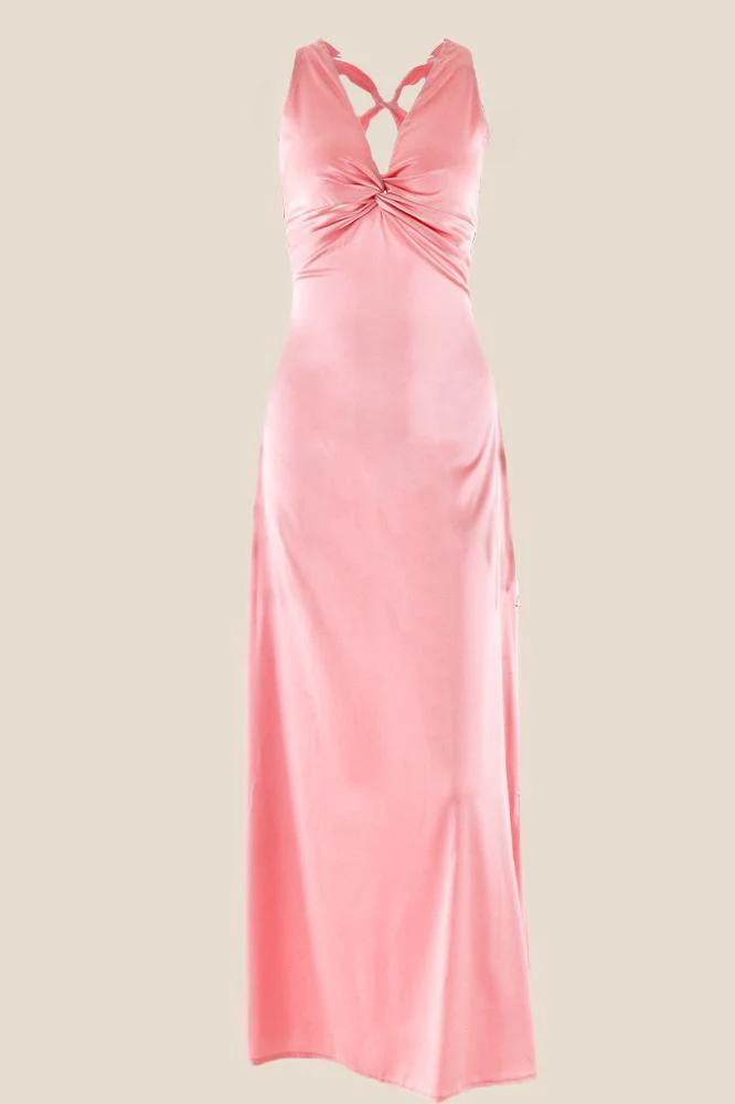Twist V-neck Lilac Open Back Sheath Long Dress - Image 2