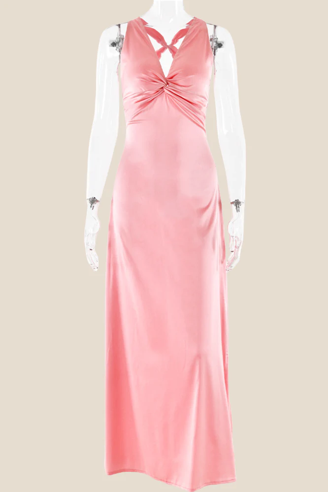 Twist V-neck Lilac Open Back Sheath Long Dress - Image 5