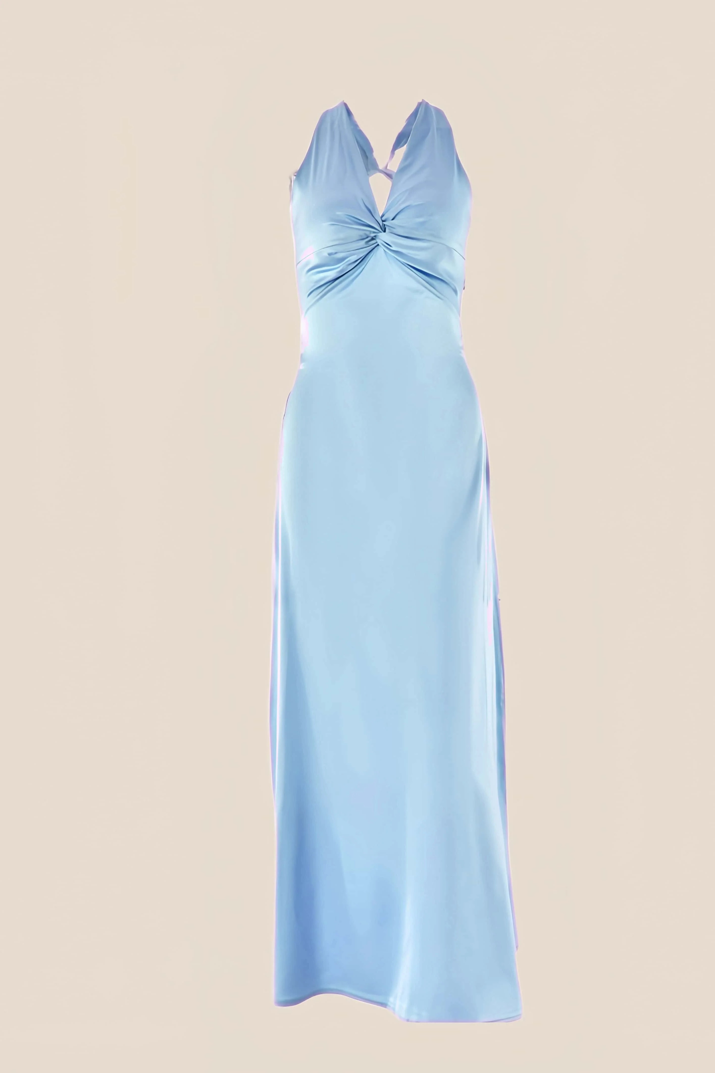 Twist V-neck Yellow Open Back Sheath Long Dress - Image 17