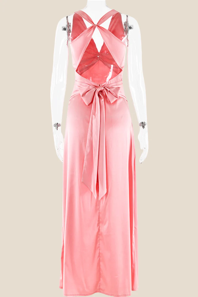 Twist V-neck Lilac Open Back Sheath Long Dress - Image 6
