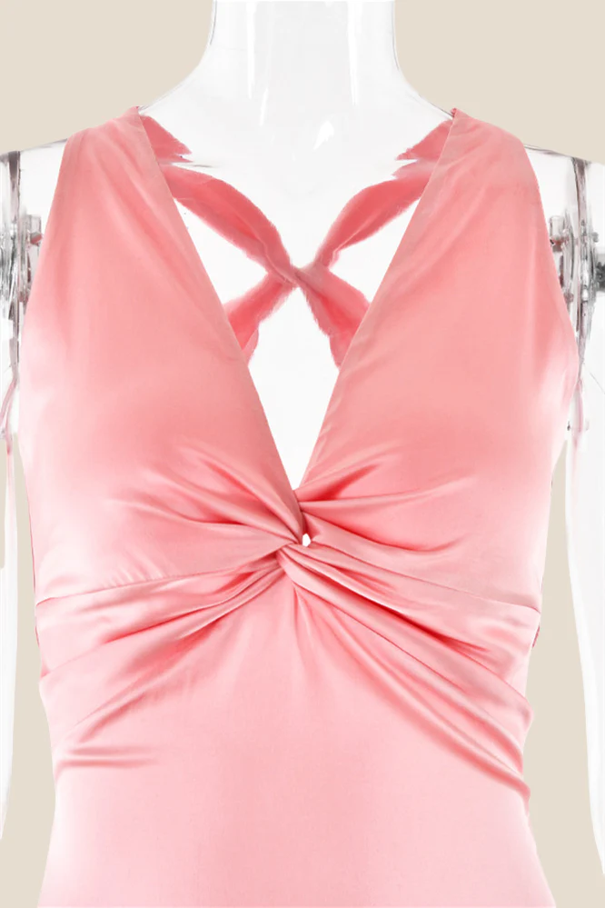 Twist V-neck Lilac Open Back Sheath Long Dress - Image 7