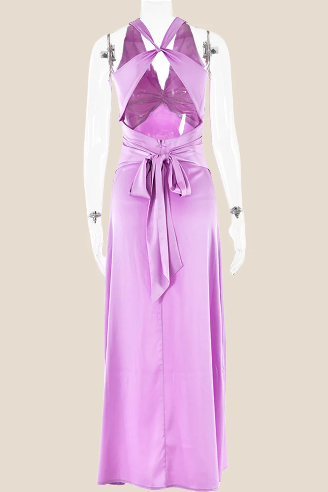 Twist V-neck Lilac Open Back Sheath Long Dress - Image 4