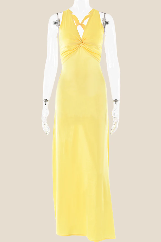 Twist V-neck Lilac Open Back Sheath Long Dress - Image 14