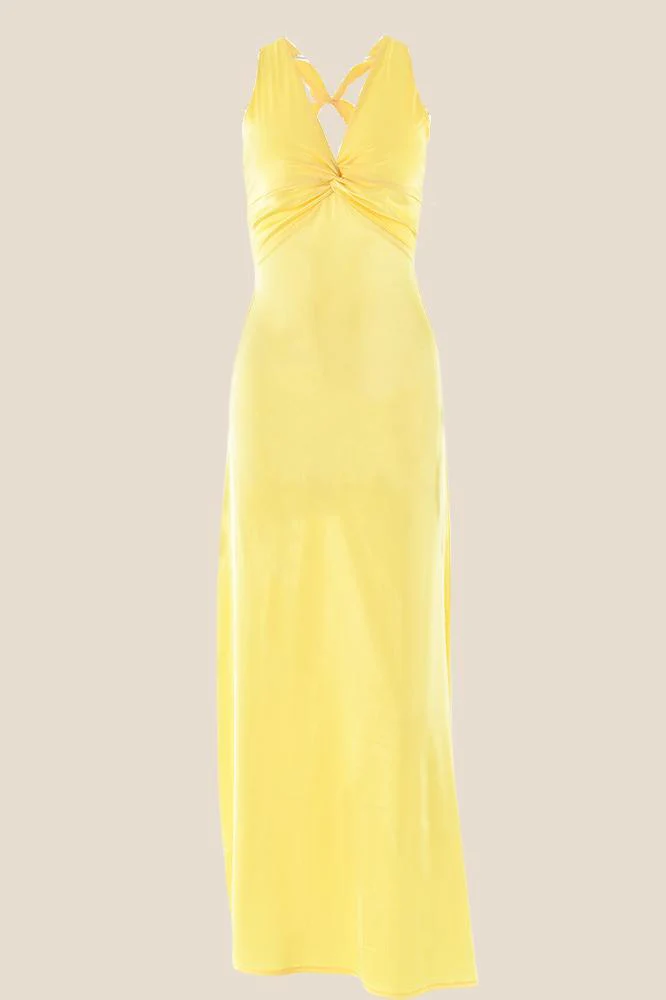 Twist V-neck Lilac Open Back Sheath Long Dress - Image 3