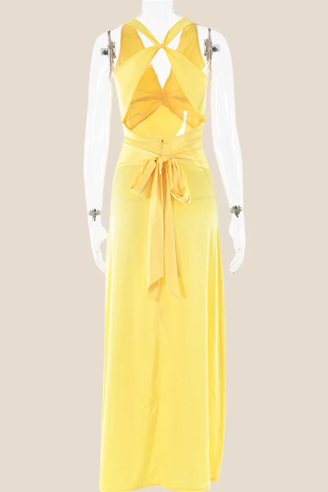Twist V-neck Lilac Open Back Sheath Long Dress - Image 13