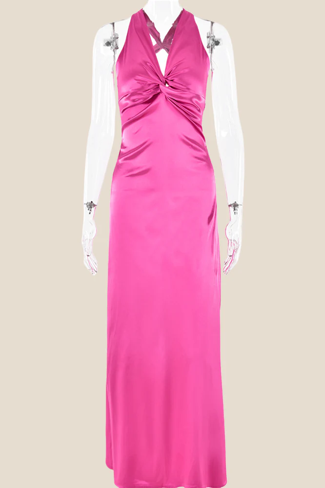 Twist V-neck Lilac Open Back Sheath Long Dress - Image 15