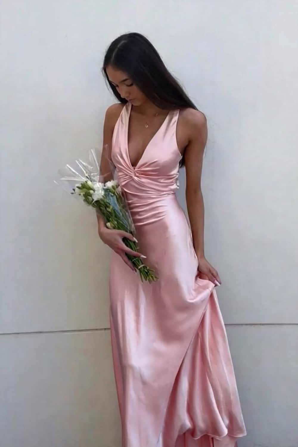 Twist V-neck Yellow Open Back Sheath Long Dress - Image 3