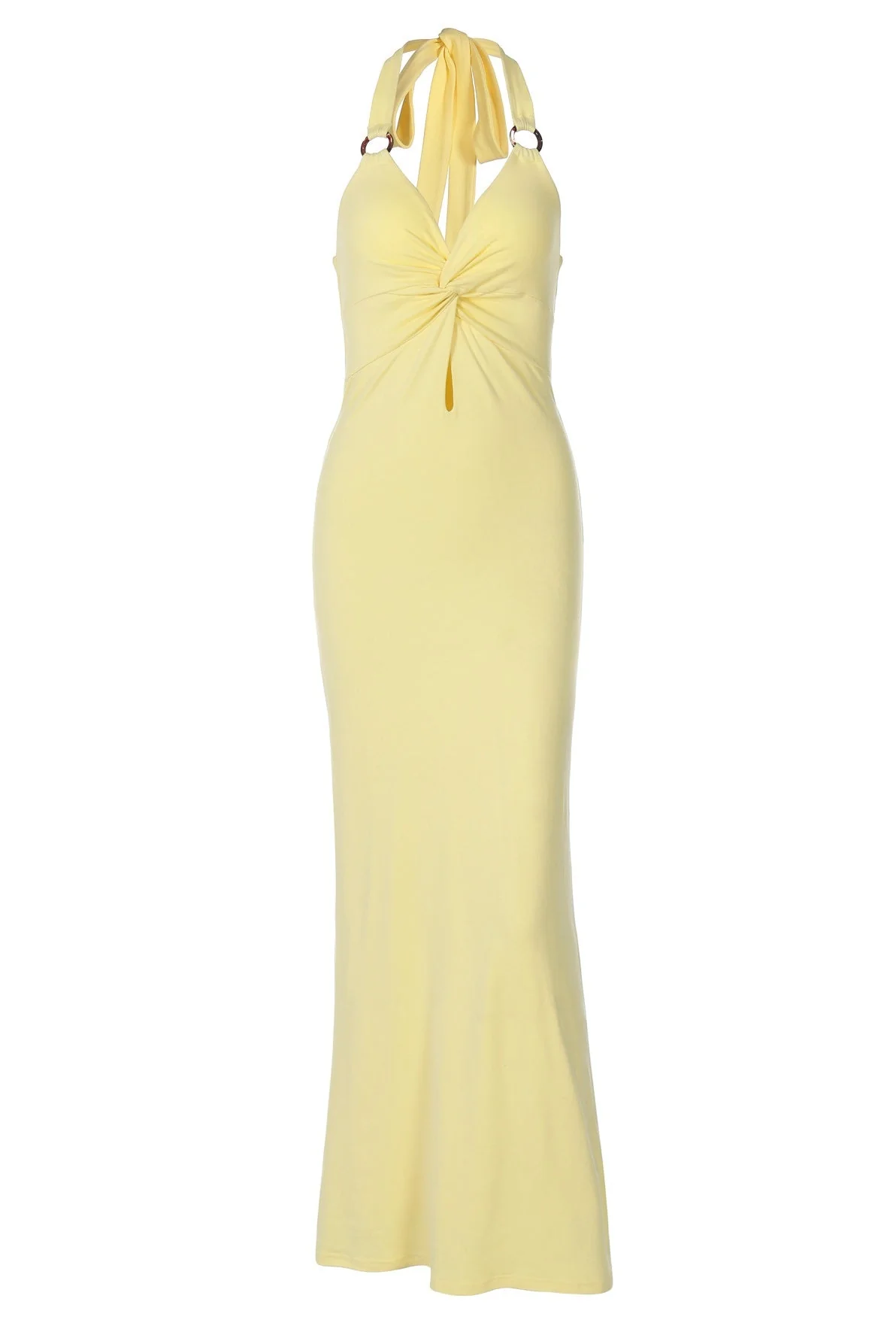Twist Yellow Halter Fitted Dress
