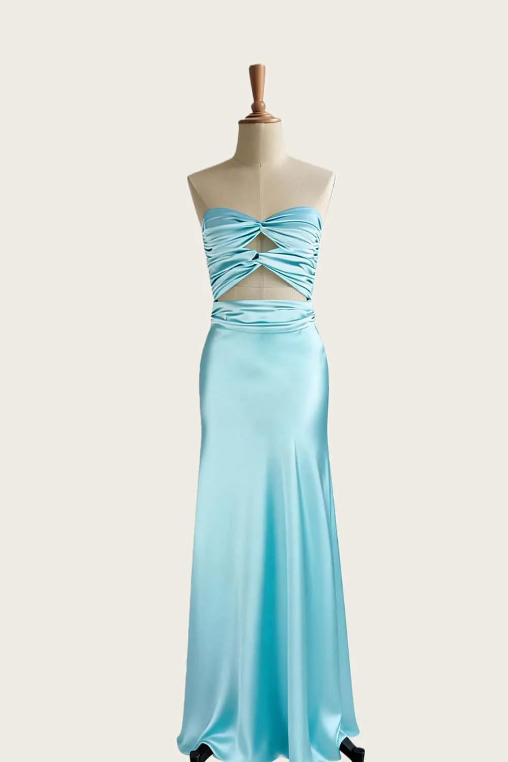 Twists Aqua Keyholes Satin Fitted Dress