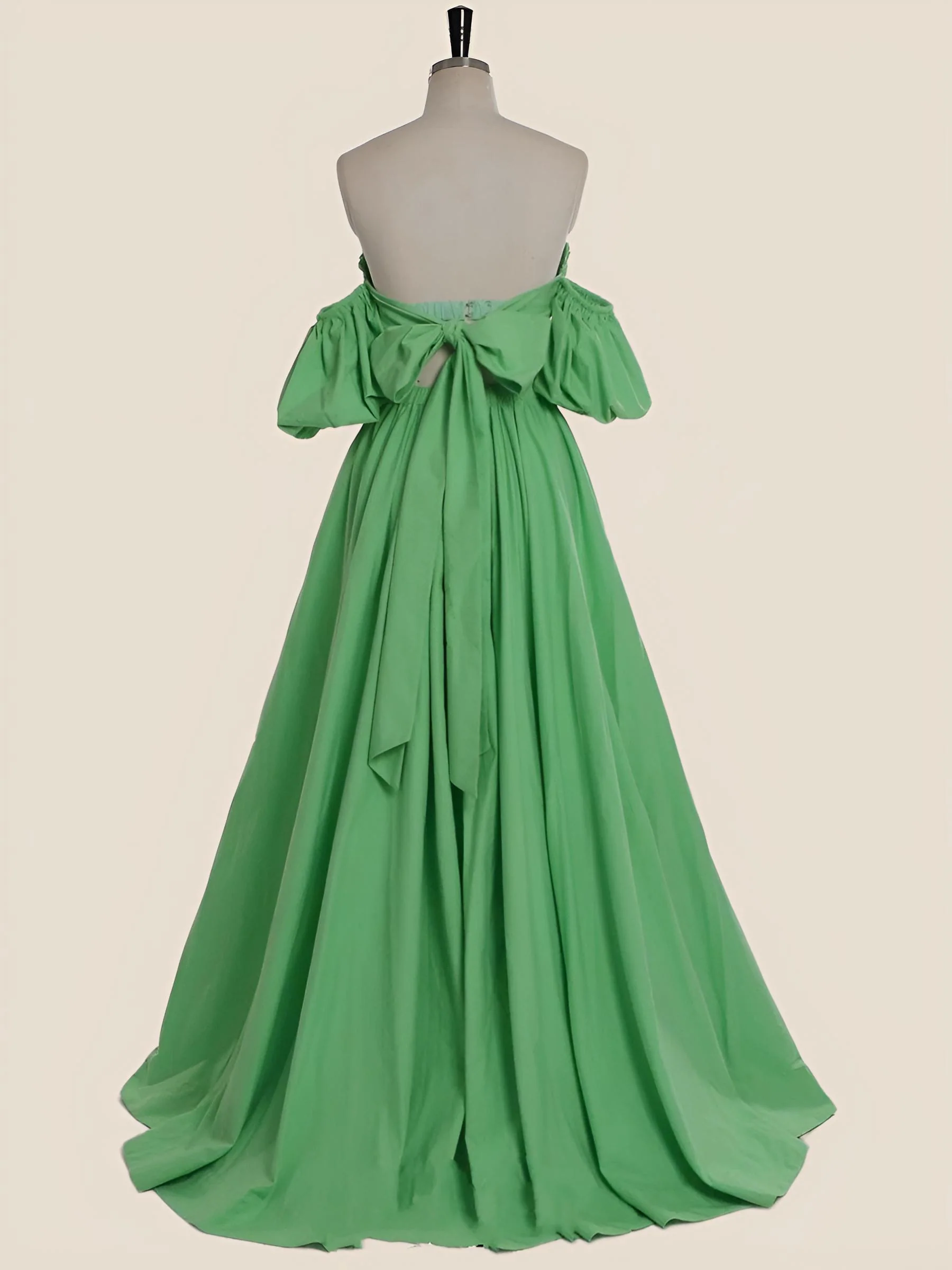 Two Piece Green A-line Long Prom Dress with Puff Sleeves - Image 2