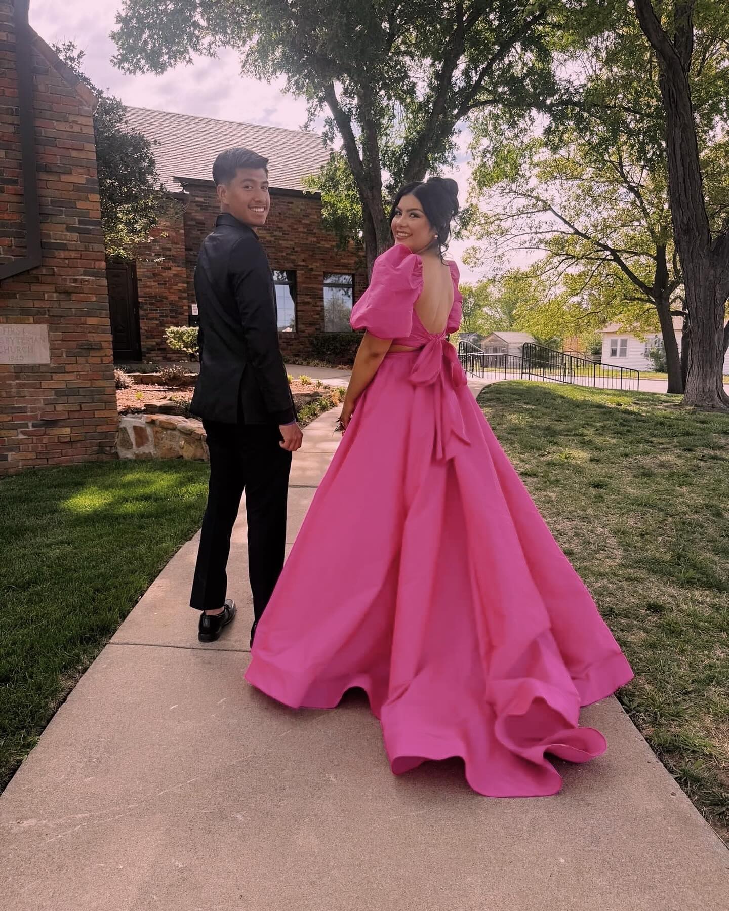 Two Piece Green A-line Long Prom Dress with Puff Sleeves - Image 6