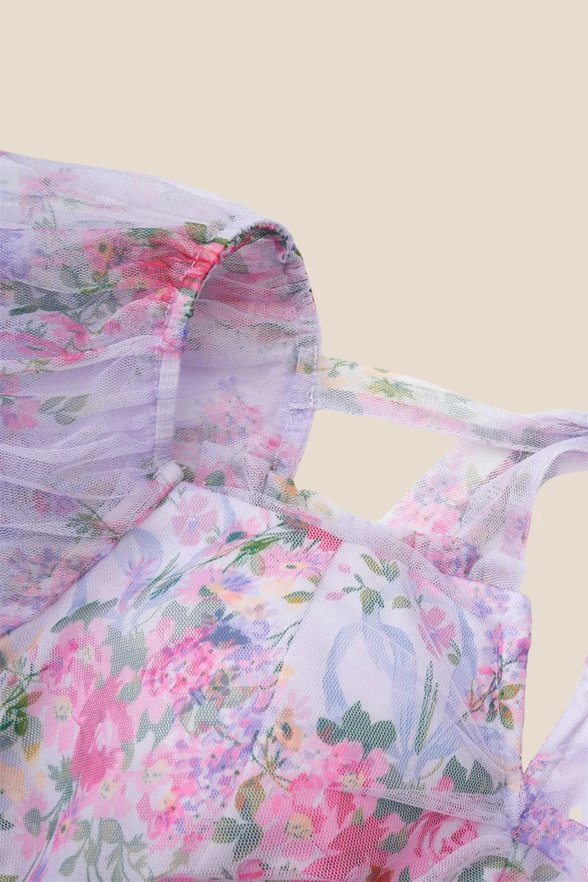 Two Pieces Lavender Floral Print Tiered Long Dress - Image 10