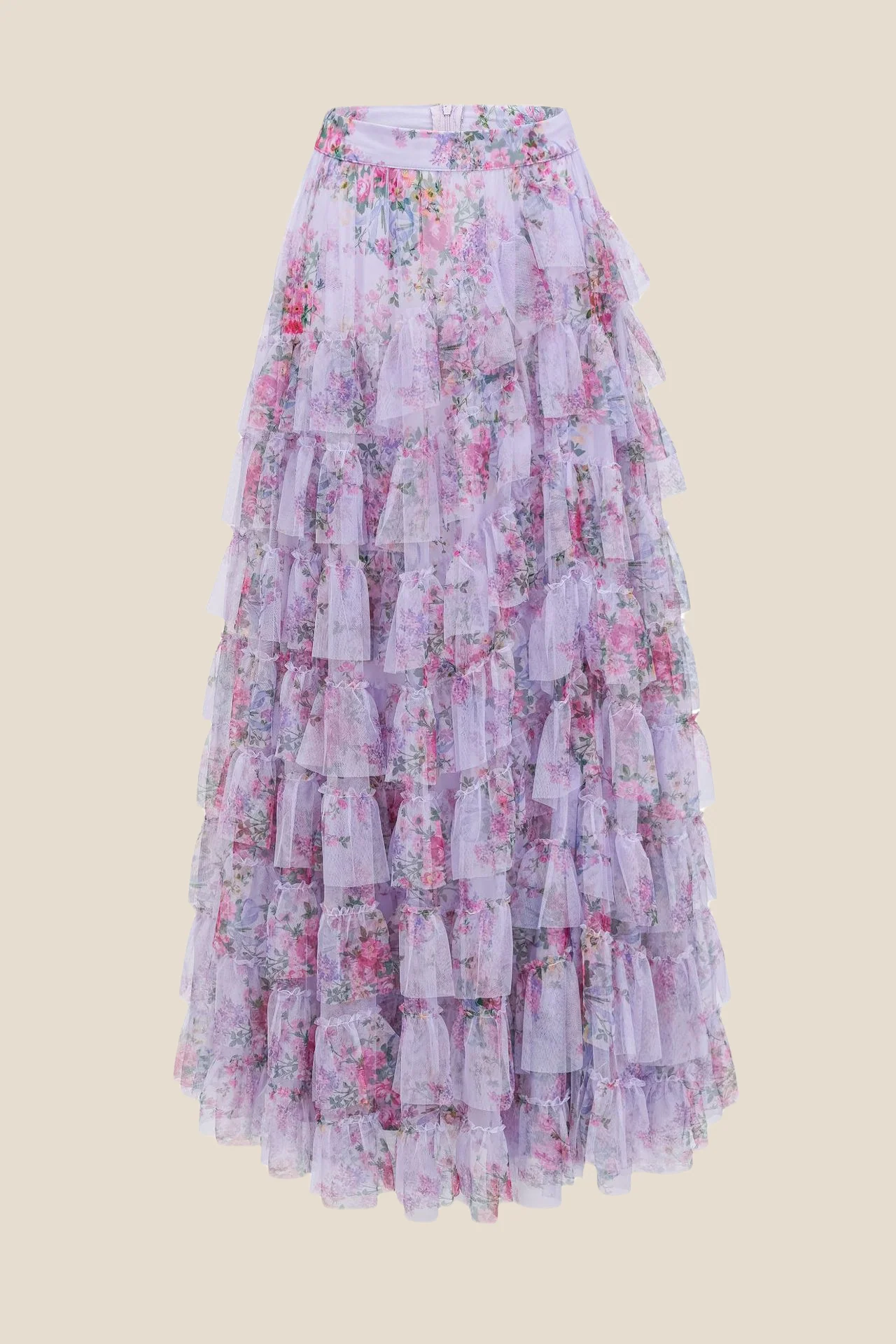 Two Pieces Lavender Floral Print Tiered Long Dress - Image 11