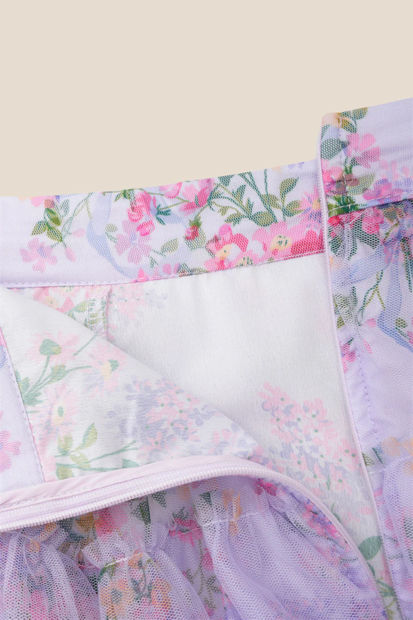 Two Pieces Lavender Floral Print Tiered Long Dress - Image 13