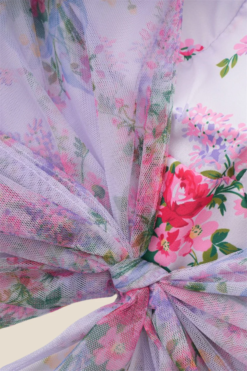 Two Pieces Lavender Floral Print Tiered Long Dress - Image 14