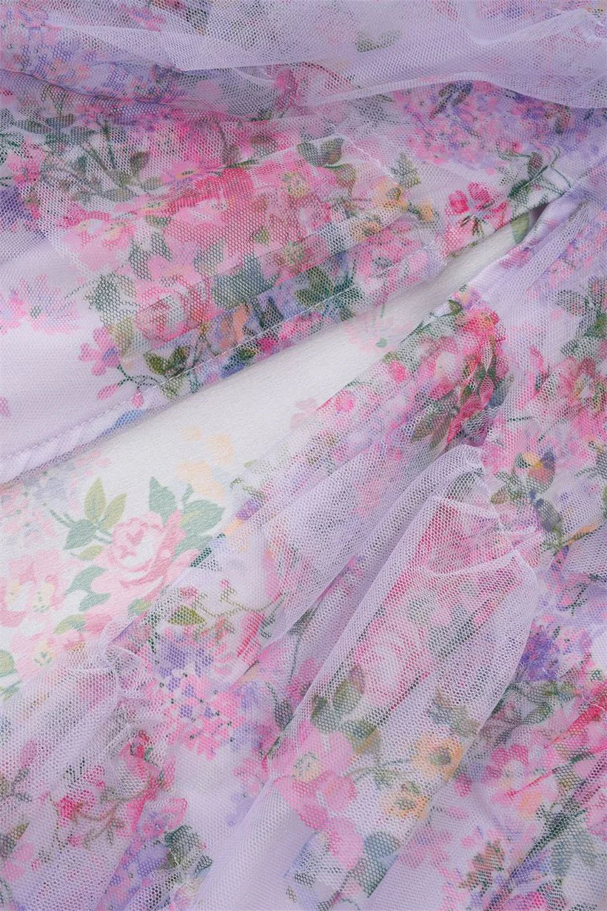 Two Pieces Lavender Floral Print Tiered Long Dress - Image 15