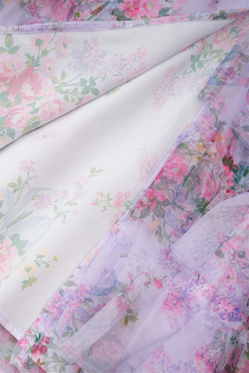 Two Pieces Lavender Floral Print Tiered Long Dress - Image 16
