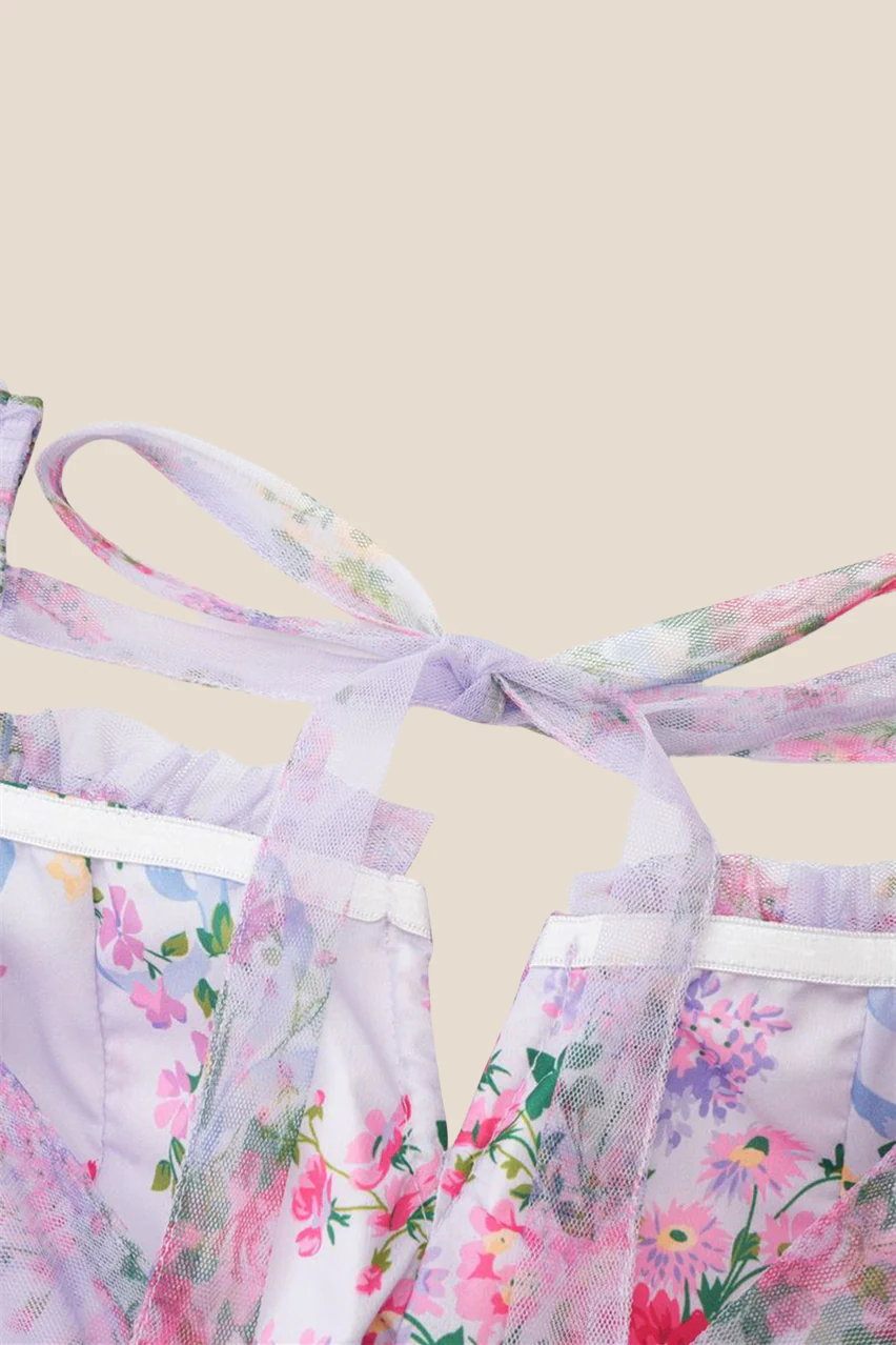 Two Pieces Lavender Floral Print Tiered Long Dress - Image 9