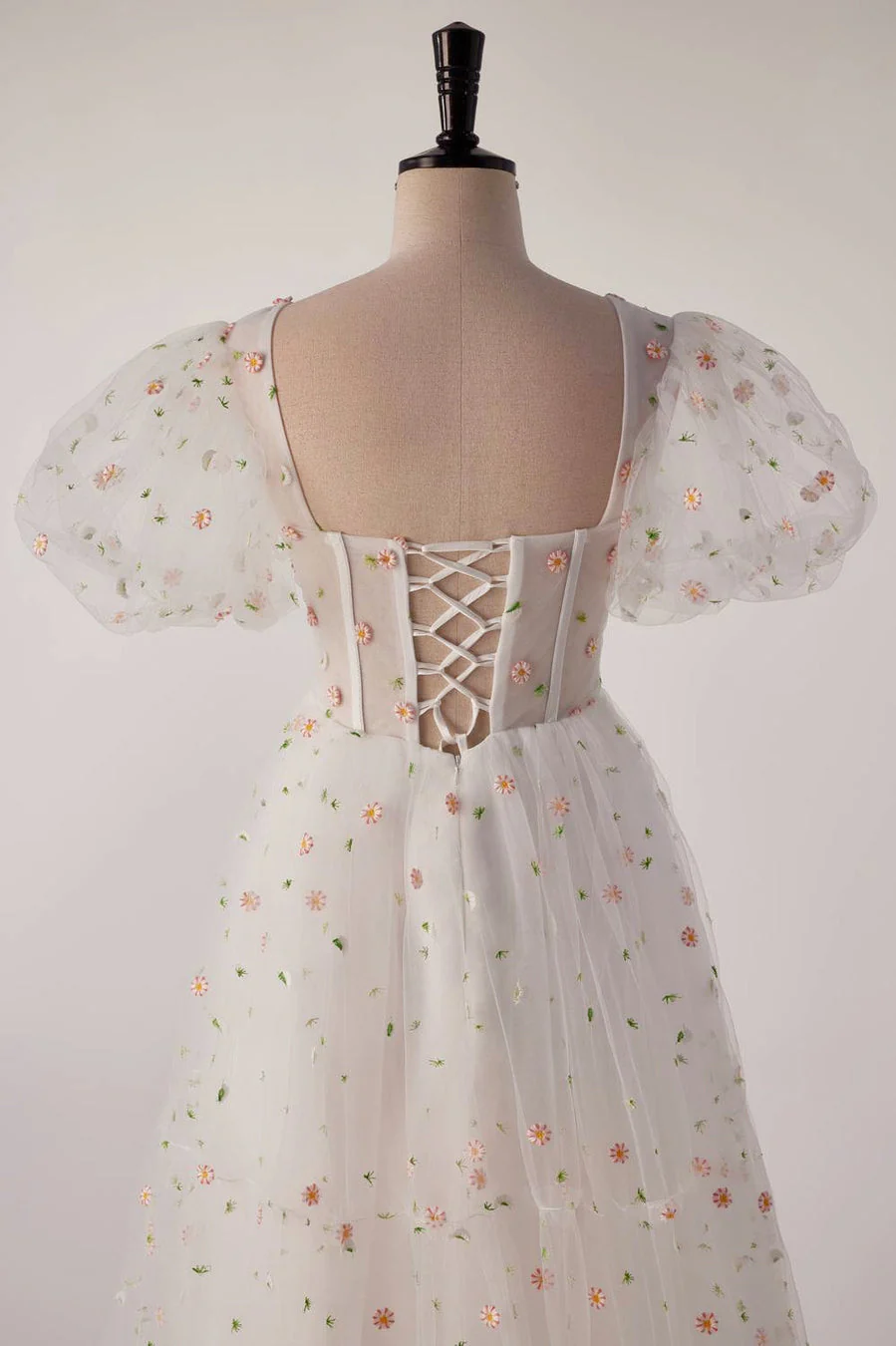 US 2 Short Sleeves White Floral Long Formal Gown - Image 6