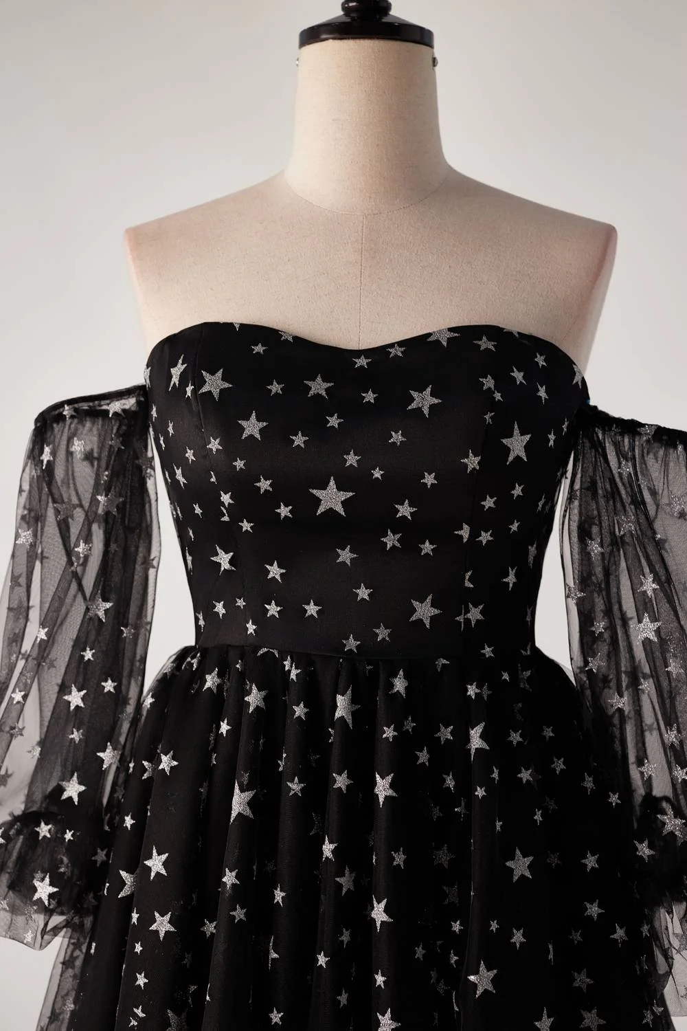 US 2 Sweetheart Black Stars Short Dress with Puff Sleeves - Image 3